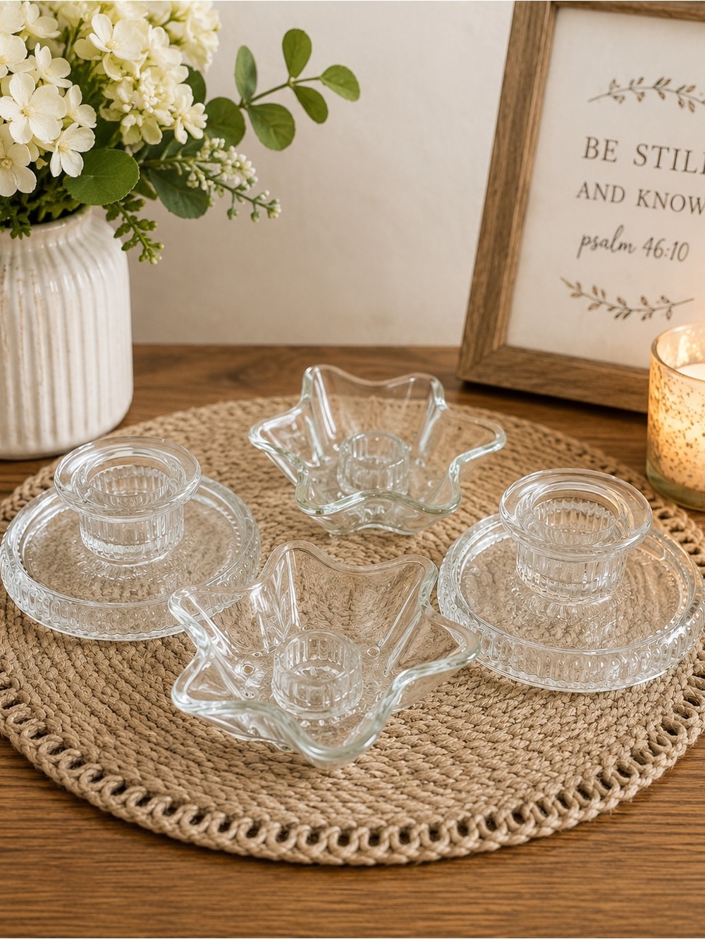 Clear Glass Vintage Candle Holders - Set of 4